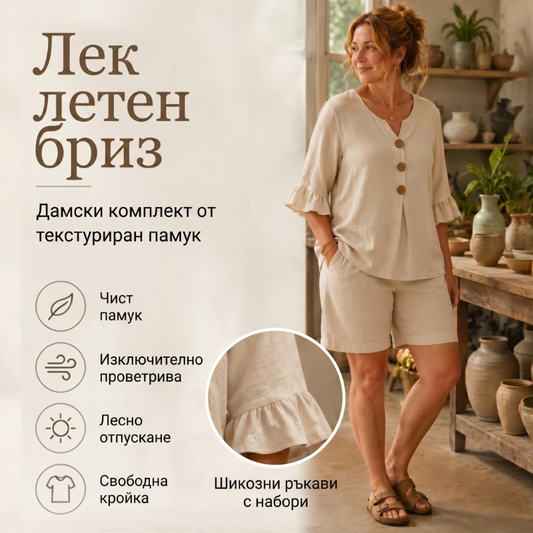 💥Дамски ежедневен двуделен комплект от памук☁️