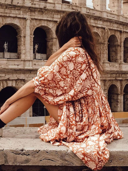 🌸👗 PROMO FLASH 50% ! Robe Courte Tunique Florale Été – Col V, Demi-Manches, Tissu Léger, Idéale Quotidien & Sorties ✨