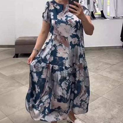 👗Нови модели за началото на лятото✨Рокля с къс ръкав, свободна кройка и обло деколте с флорален принт