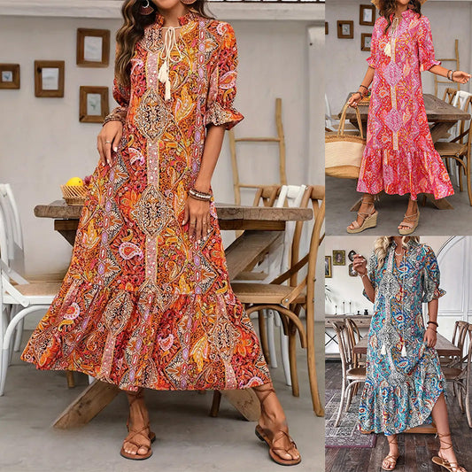 Bohemска рокля с V-образно деколте и страничен разрез👗