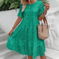 👗 50% ОТСТЪПКА СЕГА! 💖 Дамска плътна рокля с кръгло деколте и флорални изрези – Флорални детайли, дишаща и перфектна за шикозен летен вид 🌸