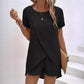 👗 30 % ОТСТЪПКА! ☀️ Двуделен комплект за дами – асиметричен топ и шорти – Едноцветен, лек и универсален за лятото, плажа и ежедневието 🏖️