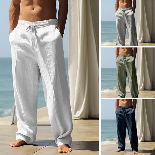 👖🌟 ПРОМО ФЛАШ 30%! Панталон за мъже в свободен стил от смес от лен – права кройка, връзки за стягане, подсилени джобове, 5 цвята, машинно пране, идеален за лятото и ежедневието 🍃