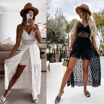 💕Ограничена продажба 30% ОТСТЪПКА👗Женски гащеризон с тънки презрамки – Свободен гащеризон за отдих с изрязан дизайн✨