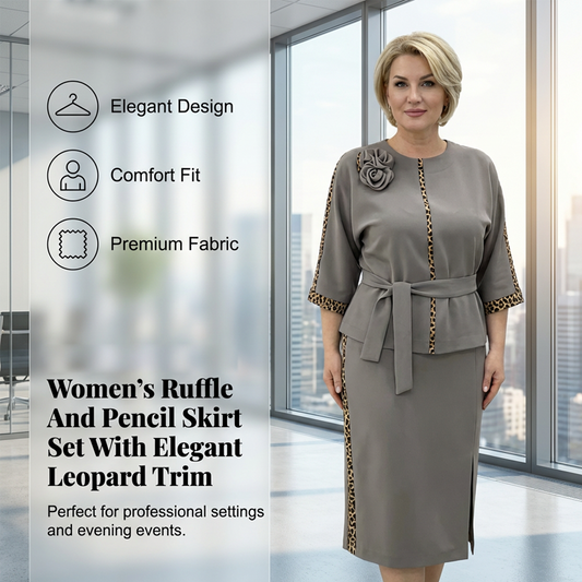 Комплект от дамска блуза с пеплум и колан и пола тип “молив“