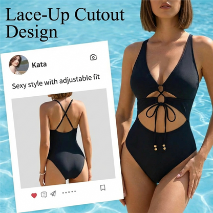 🩱Монокини бански костюм с преден корсет и декоративни изрези🌴🌞