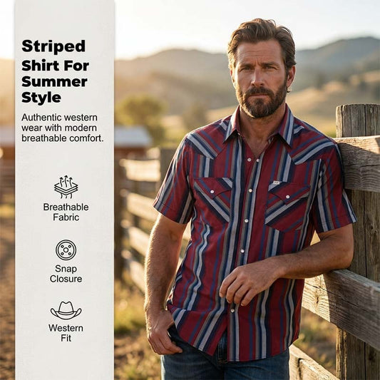 Мъжка риза с къс ръкав, райета и копчета тип „перла“