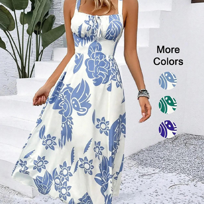 🌺 ОГРАНИЧЕНО ВРЕМЕ 50% ОТСТЪПКА! 👗 Дамска рокля с флорален десен и тънки презрамки – ластичен гръб, А-силует, лека 🌼