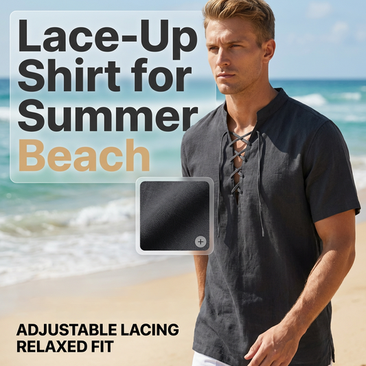 👕 50% ОТСТЪПКА СЕГА! 🏖️ Мъжка ежедневна риза с връзки и къс ръкав – Дишаща ленена смес ☀️