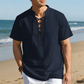 👕 50% ОТСТЪПКА СЕГА! 🏖️ Мъжка ежедневна риза с връзки и къс ръкав – Дишаща ленена смес ☀️