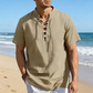 👕 50% ОТСТЪПКА СЕГА! 🏖️ Мъжка ежедневна риза с връзки и къс ръкав – Дишаща ленена смес ☀️
