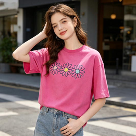 👚 49% ОТСТЪПКА СЕГА! 🌼 Дамска тениска с графичен дизайн на маргаритка – Мека памучна, весела щампа и перфектна за разхлабени летни дни ☀️