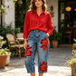 👖 ОГРАНИЧЕНО ВРЕМЕ 30% ОТСТЪПКА! ✨ Дамски дънки с широк крачол и флорален мотив – Уникална апликация, меки, 6 цвята 🌸