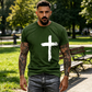 ✝️ ОГРАНИЧЕНО ВРЕМЕ 30% НАМАЛЕНИЕ! ✨ Мъжка тениска с графичен дизайн на вярата – износен кръст, удобна кройка, премиум 🧡