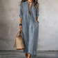 👗 Рокля дълга за жена Бохем с вертикални райета V-образно деколте – Полудълги ръкави Плъзгаща се материя Свободна кройка🔥-58%