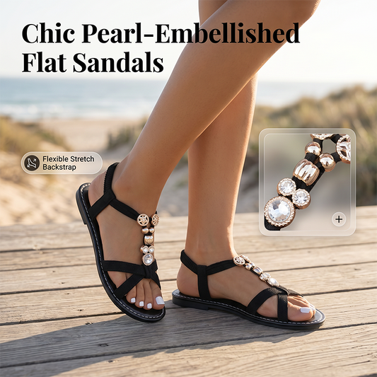 👡✨ Дамски плоски сандали с перли