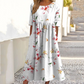 👗🌸Дамска елегантна рокля с цветя, кръгло деколте и дълъг ръкав