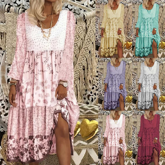 Rochia casual pentru femei cu maneci lungi, din patchwork