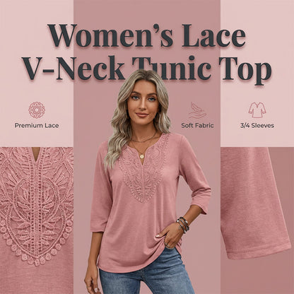 ☀️👚Топ избор - Блуза с V-образно деколте и дантелена подгъвка – Дишаща материя и ласкаеща кройка, подходяща за работа или през уикенда 🌿