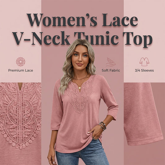 ☀️👚Топ избор - Блуза с V-образно деколте и дантелена подгъвка – Дишаща материя и ласкаеща кройка, подходяща за работа или през уикенда 🌿